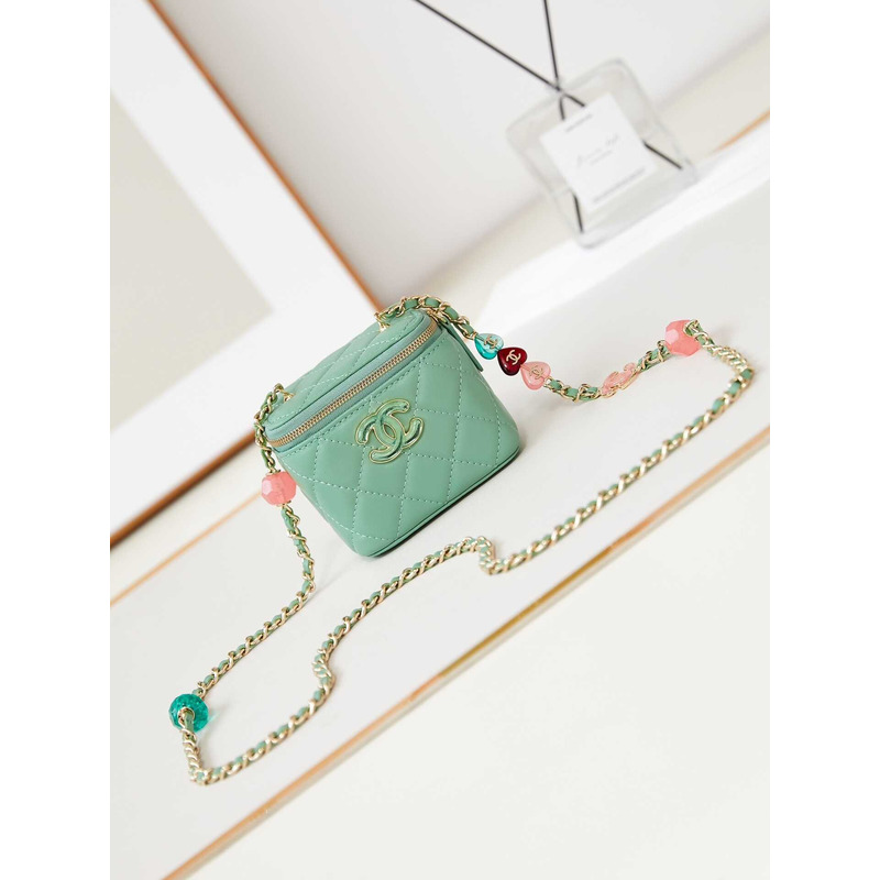 Ch*el vanity bag with chain green