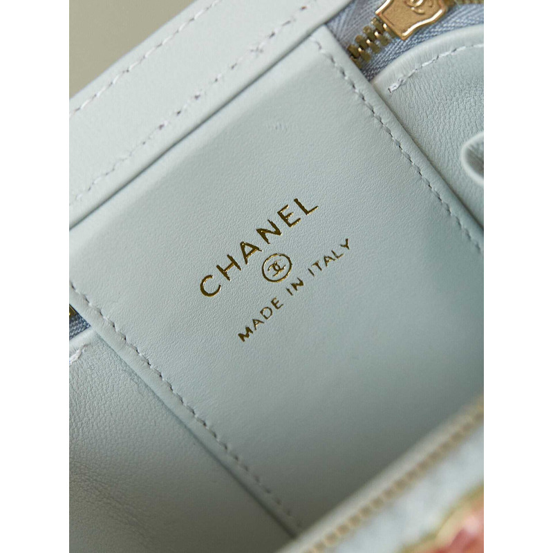 Ch*el mini vanity case lambskin light blue