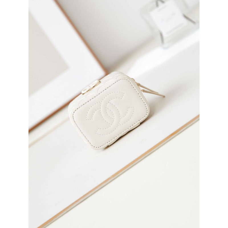 Ch*el mini vanity case lambskin white