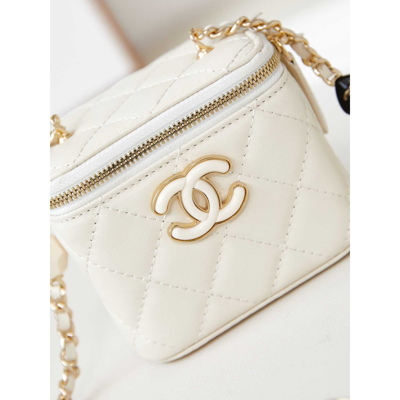 Ch*el mini vanity case lambskin white