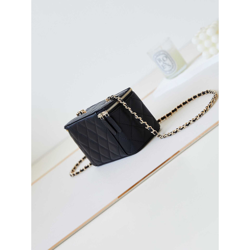 Ch*el vanity box bag with chain black