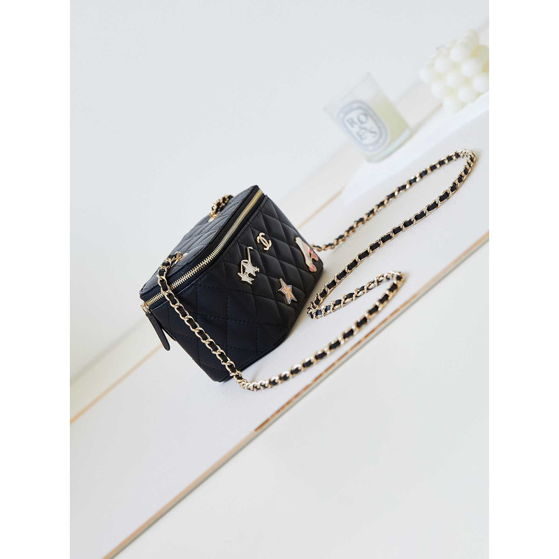 Ch*el vanity box bag with chain black