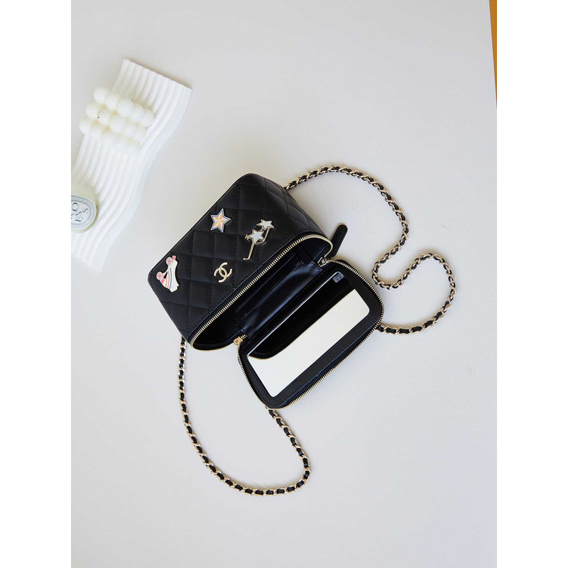 Ch*el vanity box bag with chain black