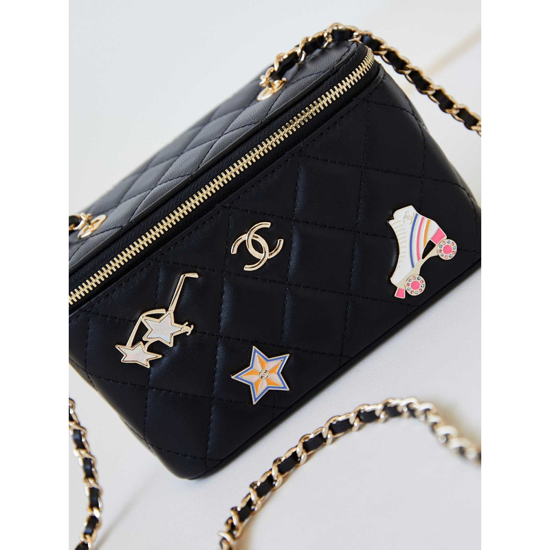 Ch*el vanity box bag with chain black