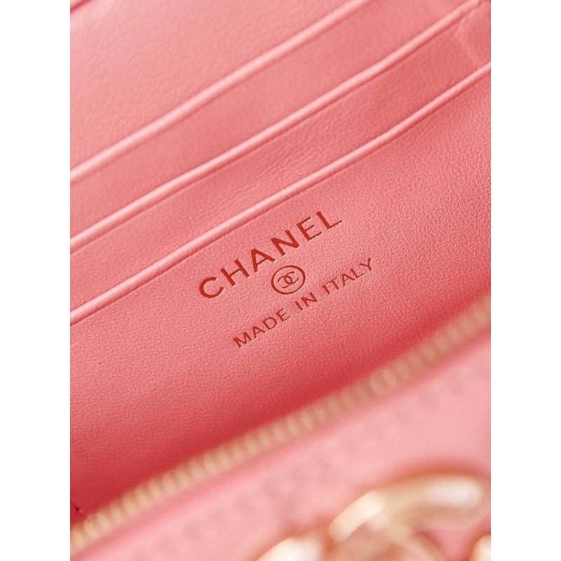 Ch*el vanity bag with chain coral pink