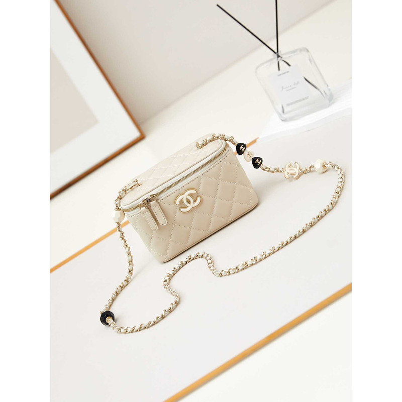 Ch*el vanity bag with chain beige