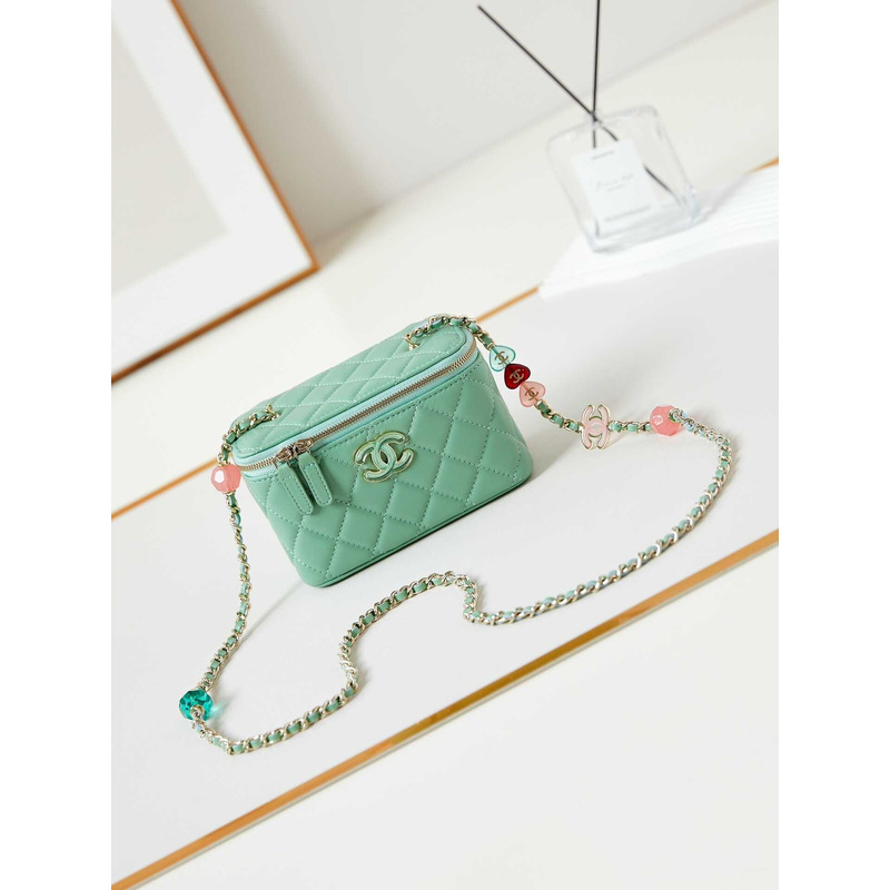 Ch*el vanity bag with chain green