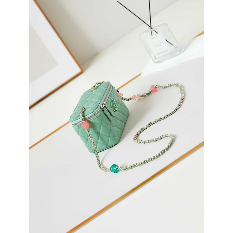 Ch*el vanity bag with chain green