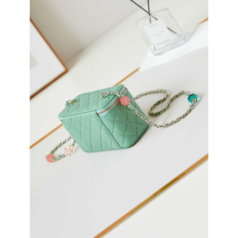 Ch*el vanity bag with chain green