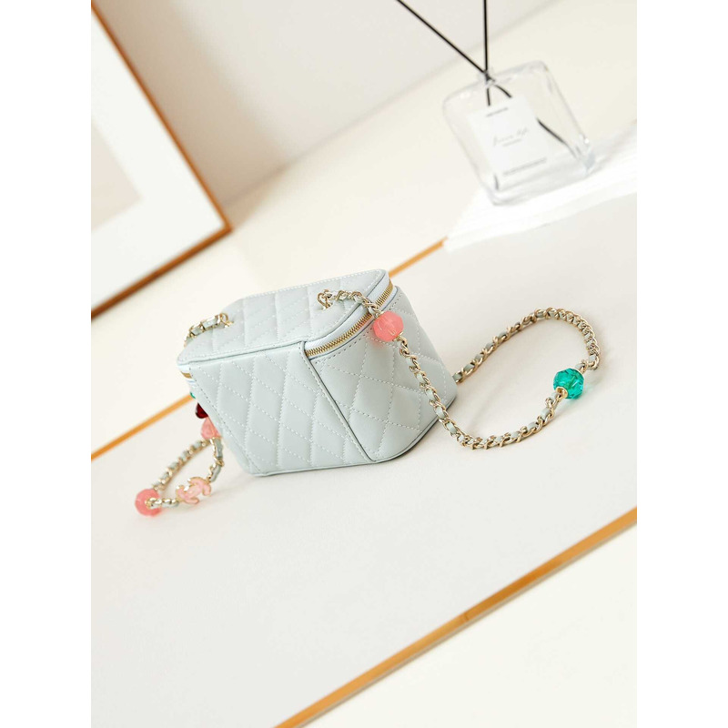 Ch*el vanity bag with chain light blue