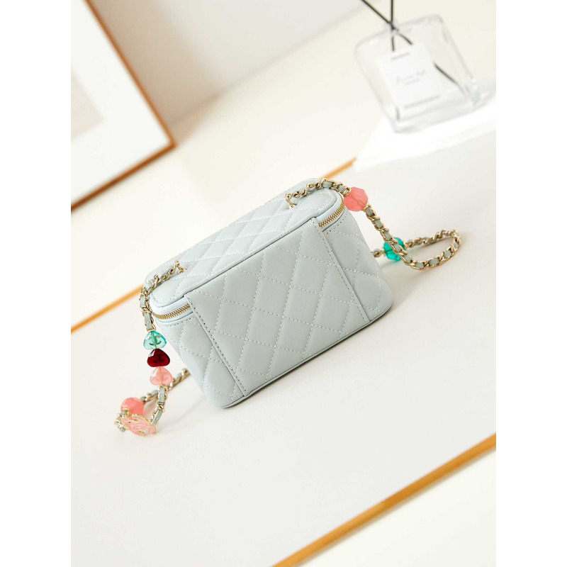 Ch*el vanity bag with chain light blue