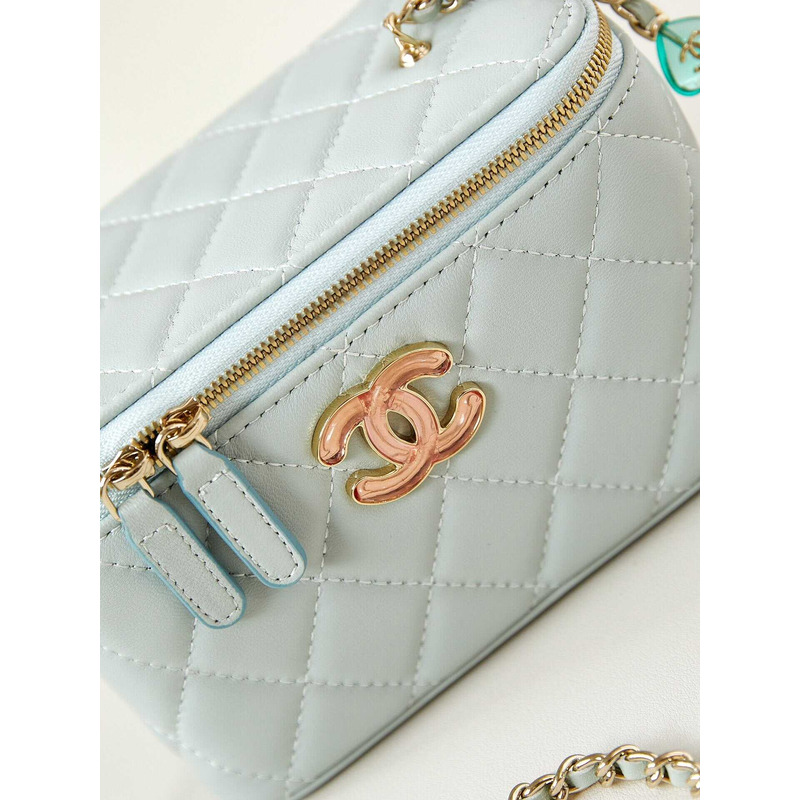 Ch*el vanity bag with chain light blue