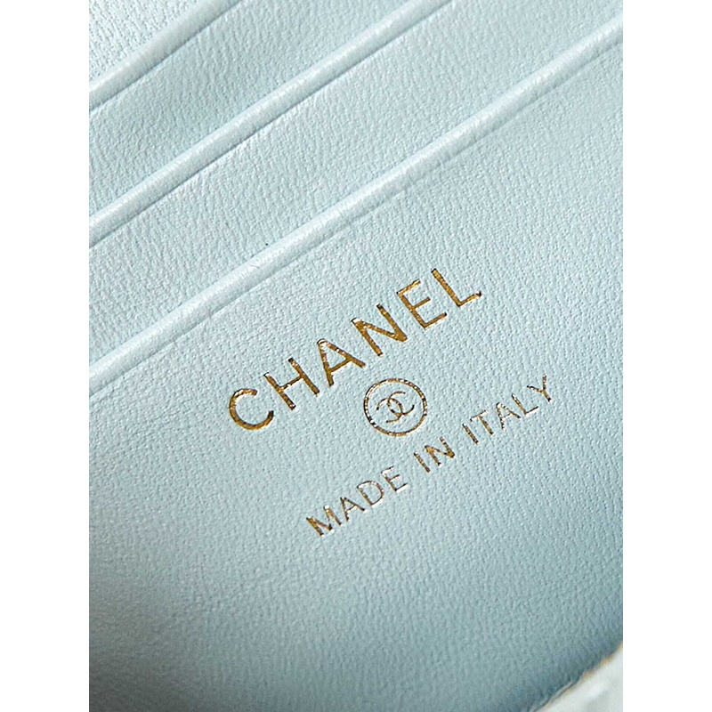 Ch*el vanity bag with chain light blue