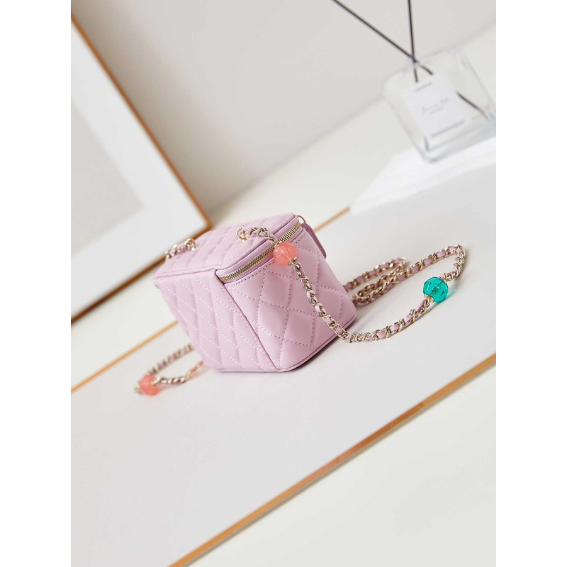 Ch*el vanity bag with chain pink