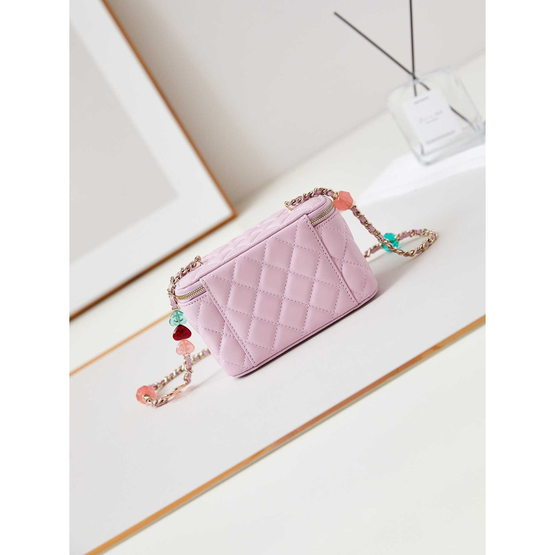 Ch*el vanity bag with chain pink