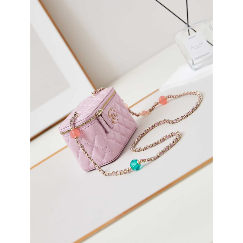 Ch*el vanity bag with chain pink