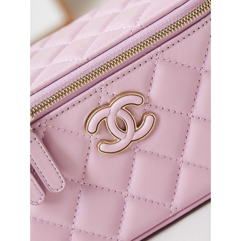 Ch*el vanity bag with chain pink