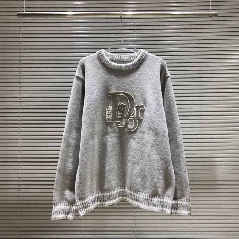 D*or sweaters grey crew neck flower patterns unisex wool cashmere