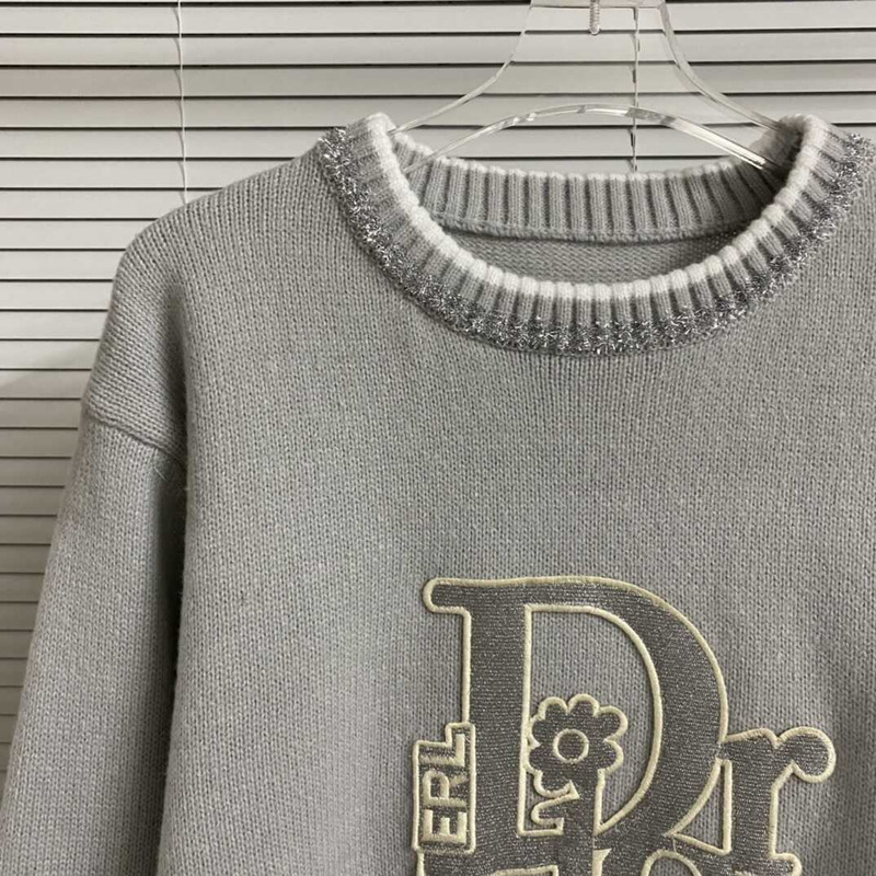 D*or sweaters grey crew neck flower patterns unisex wool cashmere