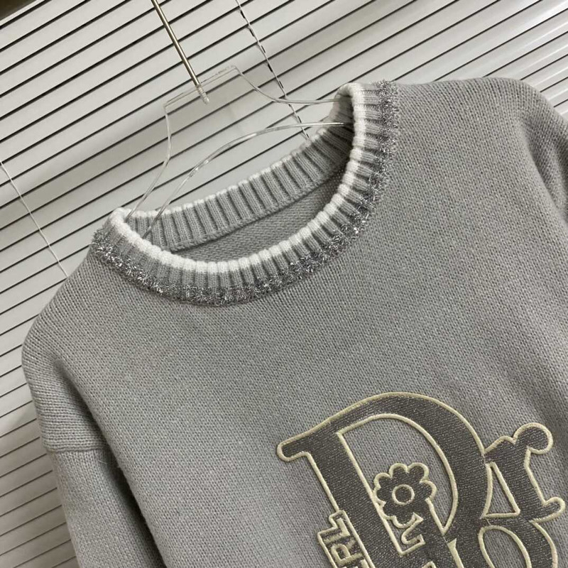 D*or sweaters grey crew neck flower patterns unisex wool cashmere