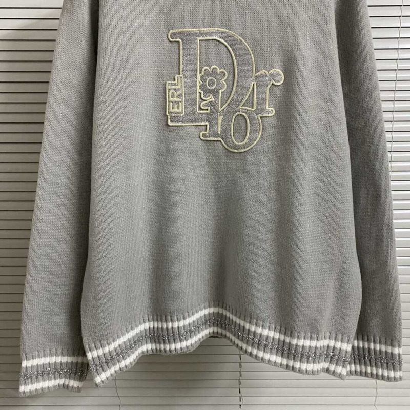 D*or sweaters grey crew neck flower patterns unisex wool cashmere