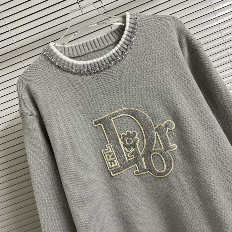 D*or sweaters grey crew neck flower patterns unisex wool cashmere