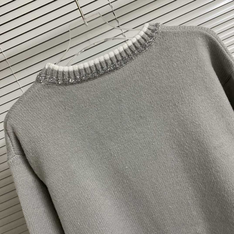 D*or sweaters grey crew neck flower patterns unisex wool cashmere