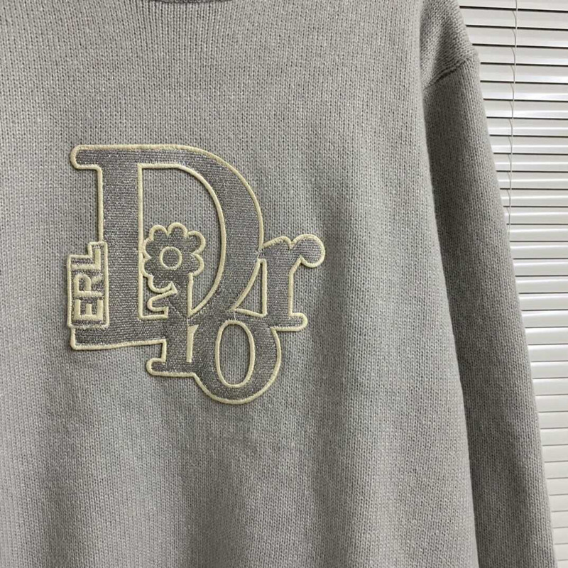 D*or sweaters grey crew neck flower patterns unisex wool cashmere