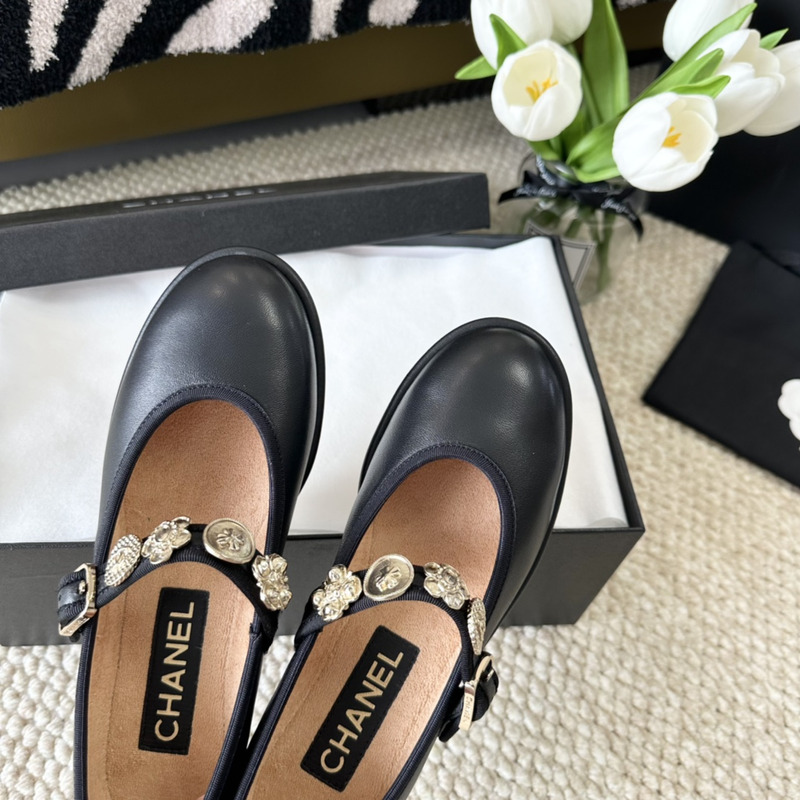 Ch*el mary jane shoes sheep leather black