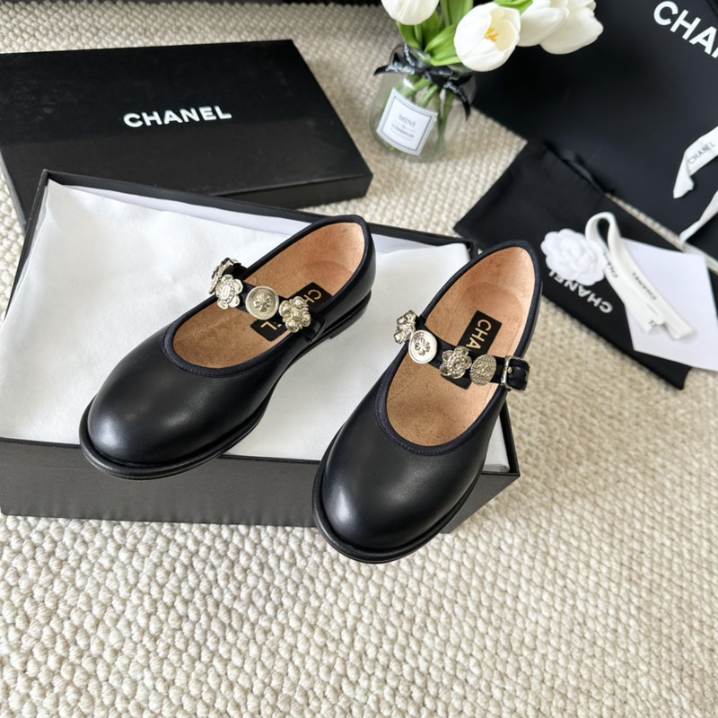 Ch*el mary jane shoes sheep leather black