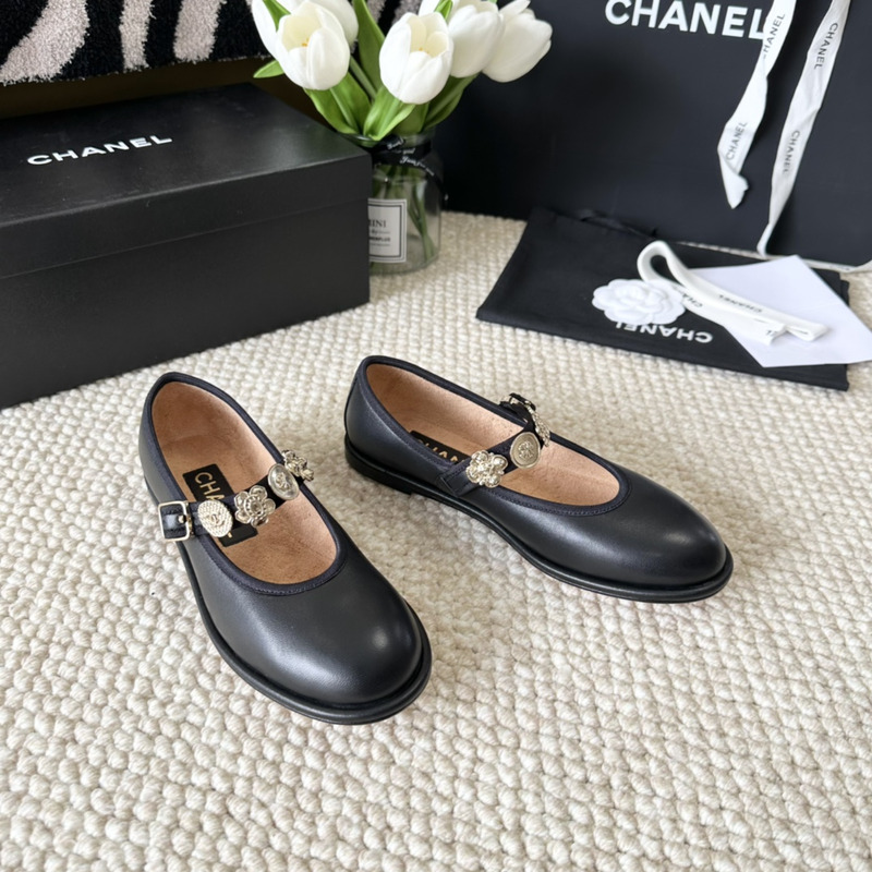 Ch*el mary jane shoes sheep leather black