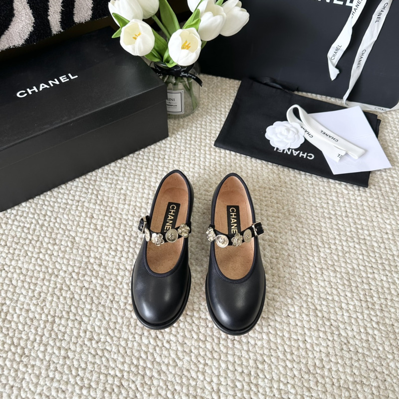 Ch*el mary jane shoes sheep leather black