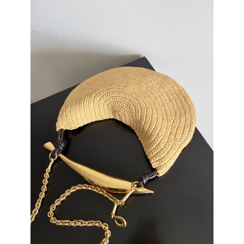 Bo*te*ga ve*ne*ta sardine leather-trimmed raffia shoulder bag beige