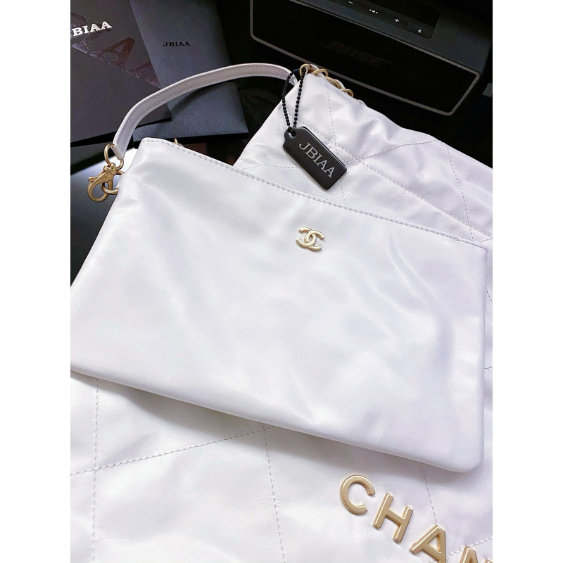 Ch*el shiny calfskin & gold-tone metal Ch*el 22 white