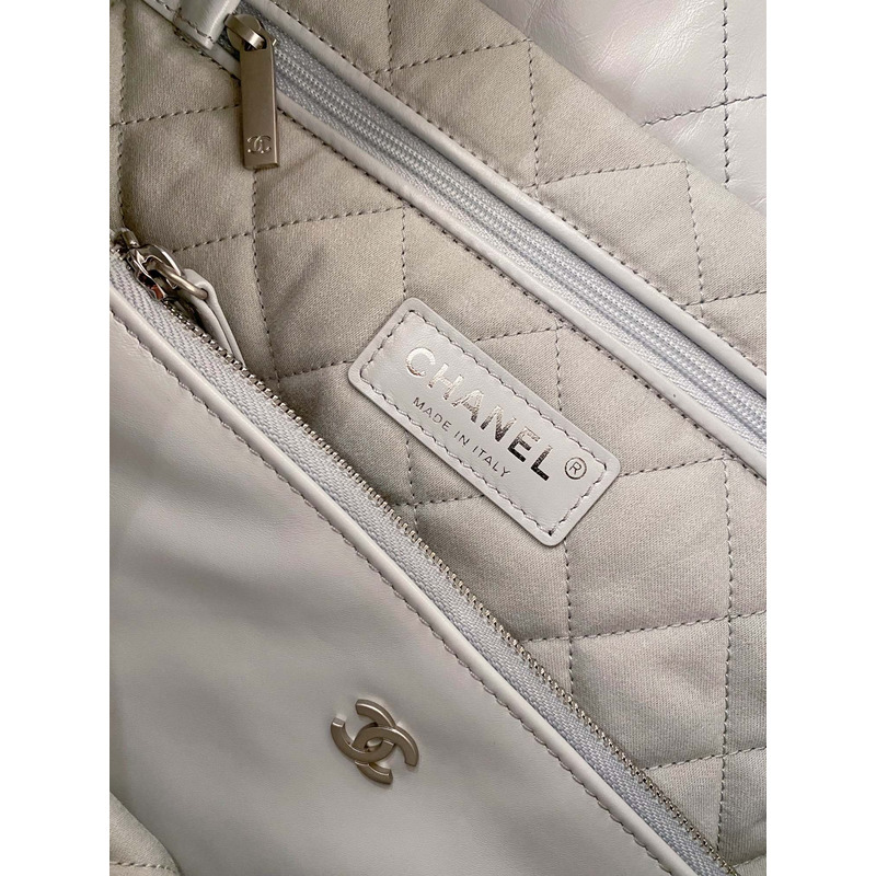 Ch*el shiny calfskin & silver-tone metal Ch*el 22 white