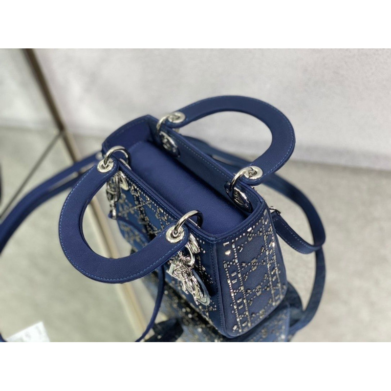 D*or strass cannage satin mini lady D*or bag blue