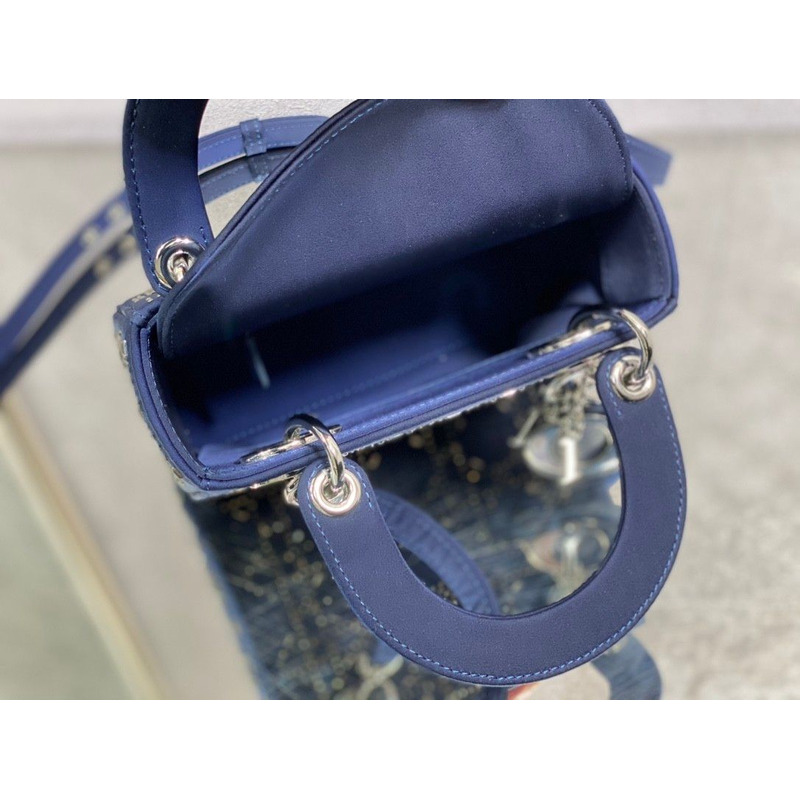 D*or strass cannage satin mini lady D*or bag blue