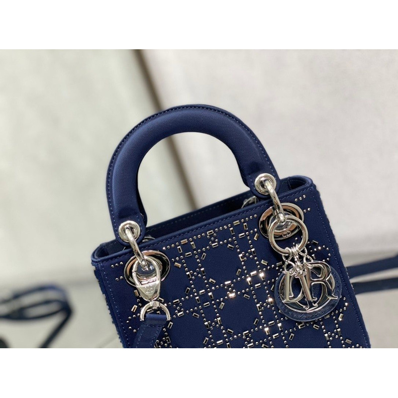 D*or strass cannage satin mini lady D*or bag blue