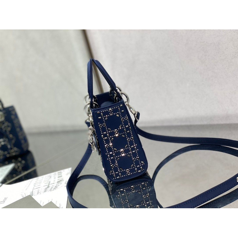 D*or strass cannage satin mini lady D*or bag blue