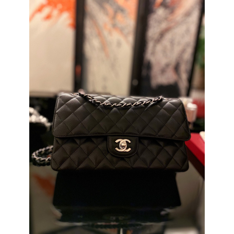 Ch*el large classic caviar handbag black