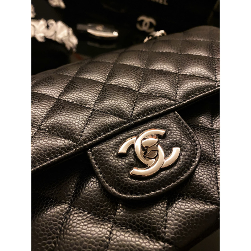 Ch*el large classic caviar handbag black