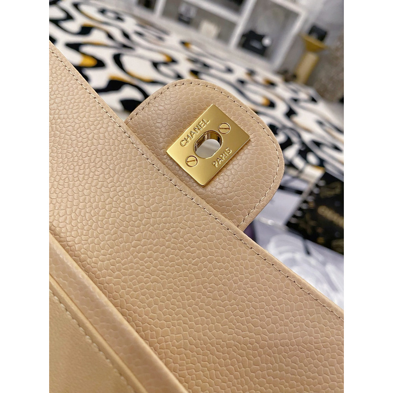 Ch*el large classic caviar handbag beige