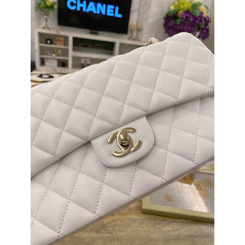 Ch*el large classic caviar handbag white