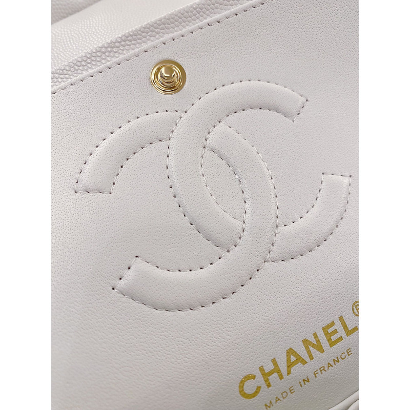 Ch*el large classic caviar handbag white