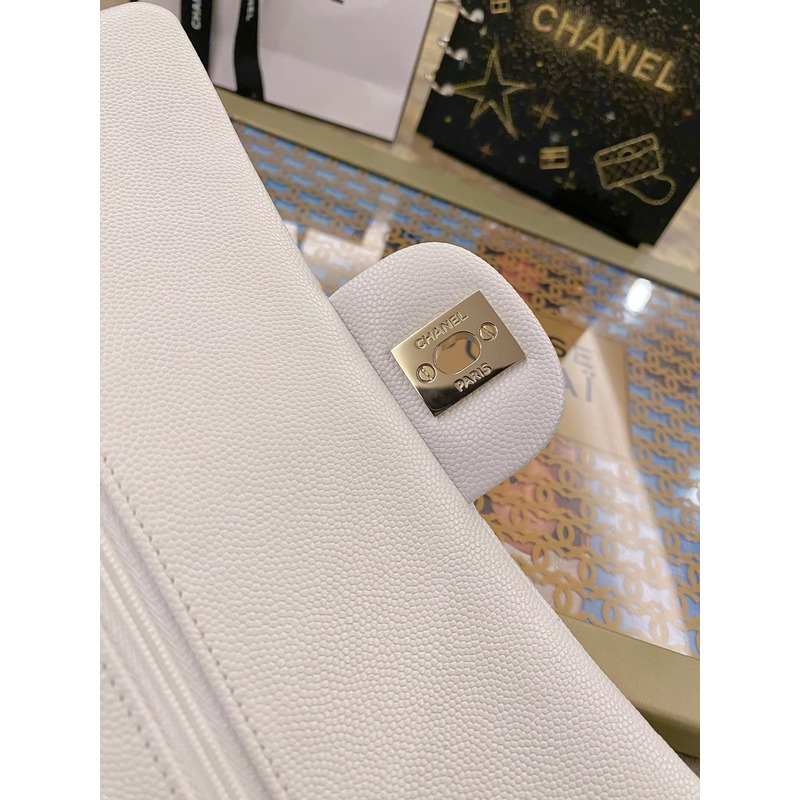 Ch*el large classic caviar handbag white