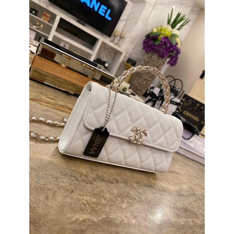 Ch*el 23p top handle flap bag caviar white