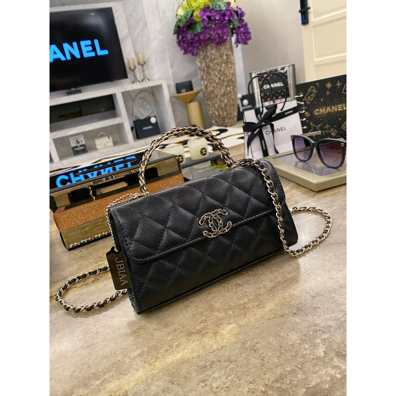 Ch*el 23p top handle flap bag caviar black