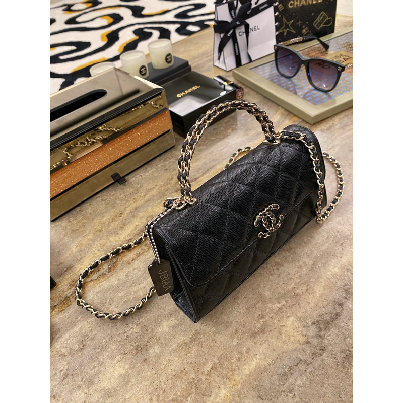 Ch*el 23p top handle flap bag caviar black