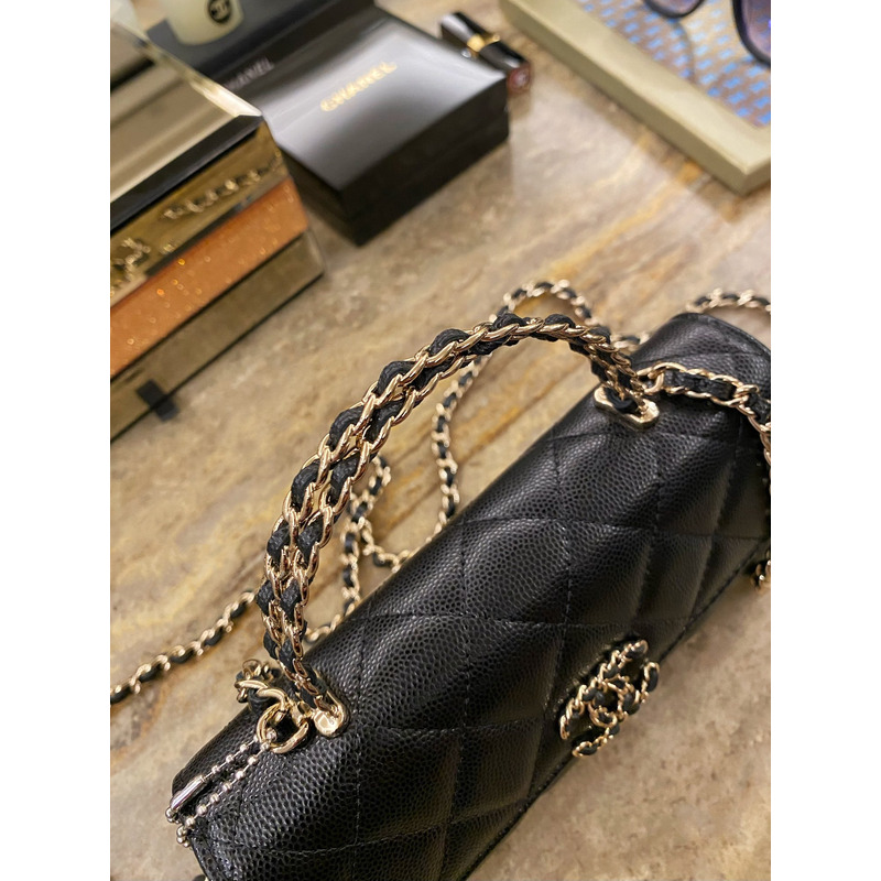 Ch*el 23p top handle flap bag caviar black