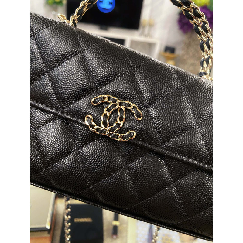 Ch*el 23p top handle flap bag caviar black